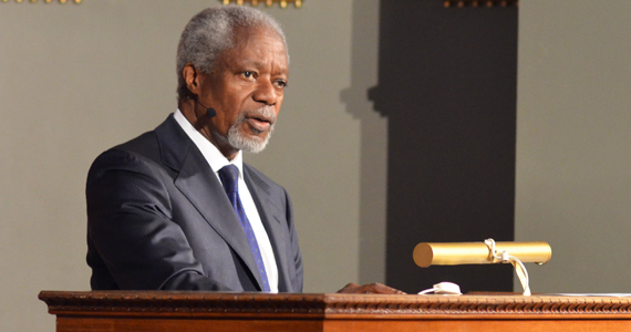 Kofi Annan gives his speech on Prevention, Promotion and Protection: Our Shared Responsibility