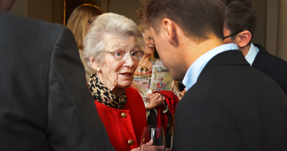 Nina Lagergren in conversation with students